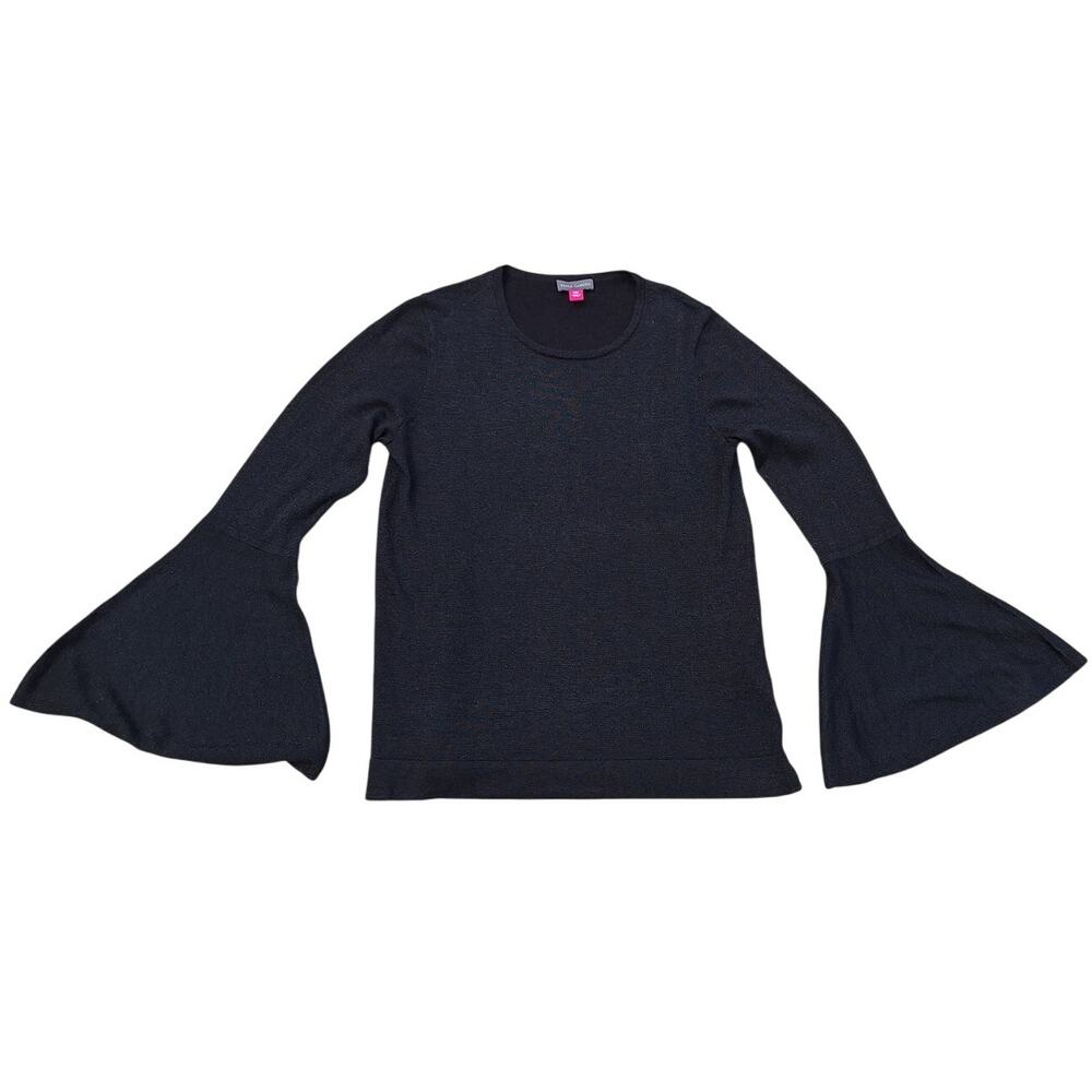 Vince Camuto Viscose Metallic Bell Sleeves Black Lightweight Sweater Size M